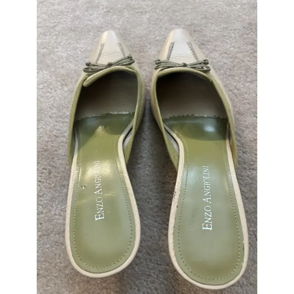 Enzo Angelina Green And Cream Slip On Kitten Heel Size 8 - Picture 5 of 6